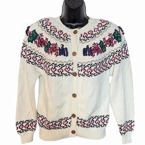 VTG 80s 90s CARDIGAN FLORAL & GRAPE COTTAGE CORE GRANDMA NORTHERN REFLECTIONS S